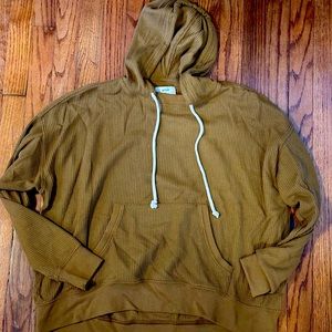 Aerie Oversized Camel Brown Hooded Waffle Knit Long Sleeve Top